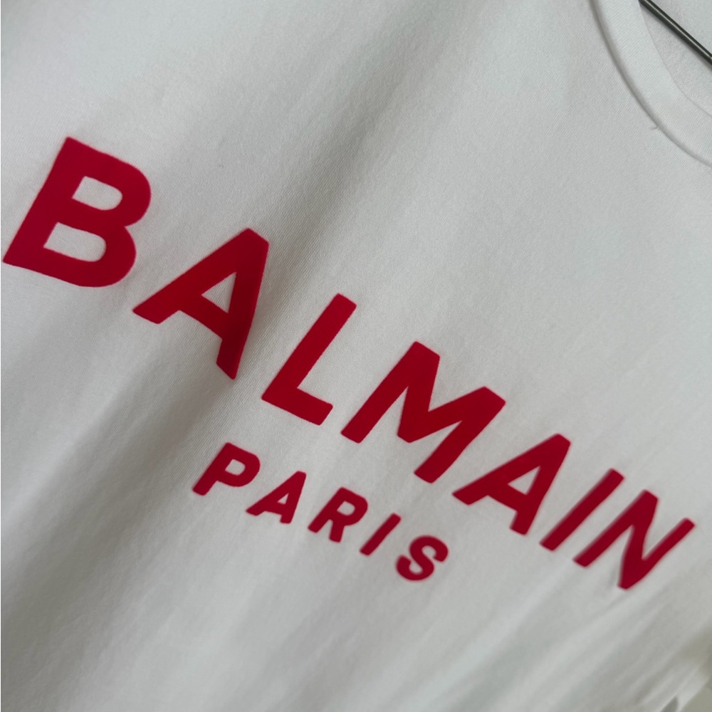 Balmain White Short Sleeve Tee with Red Logo - Picture 3 of 6